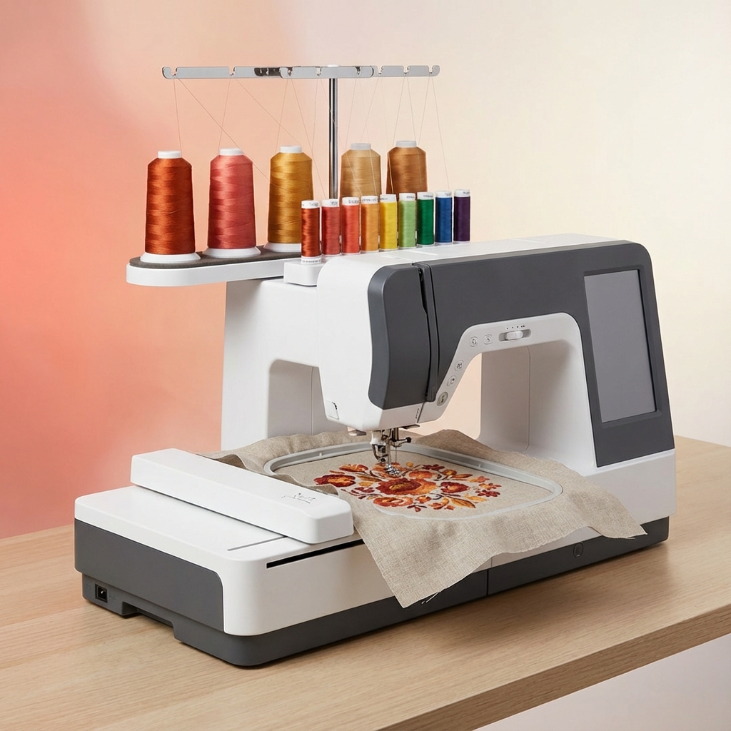 Embroidery machine with colorful threads